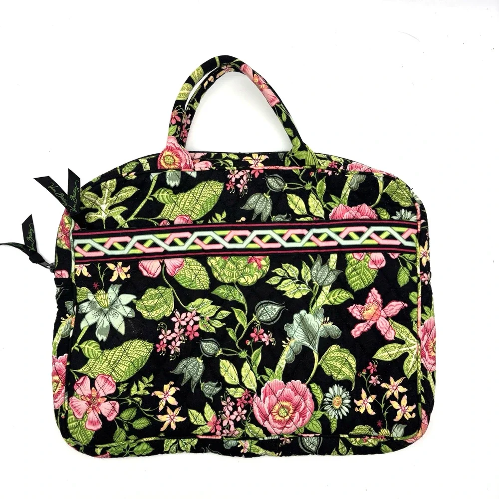 2007 Vera Bradley Retired Botanica Black Green Floral Quilted Laptop Case 14x11